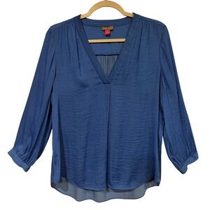 Vince Camuto Blouse Medium Royal Blue V Neck Office Work Career